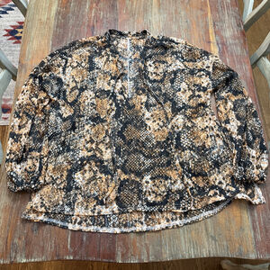 Free People Blouse Small Black Snake Print Sheer Long Sleeve
